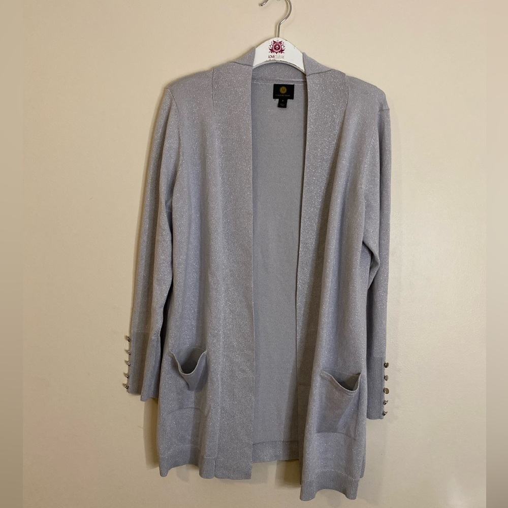JM Collection Shimmering Metallic Silver Cardigan with pockets